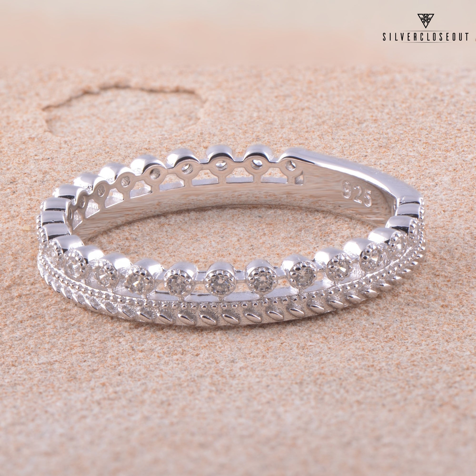 White Gold Over Sterling Silver Women's Thin Double Row Cz