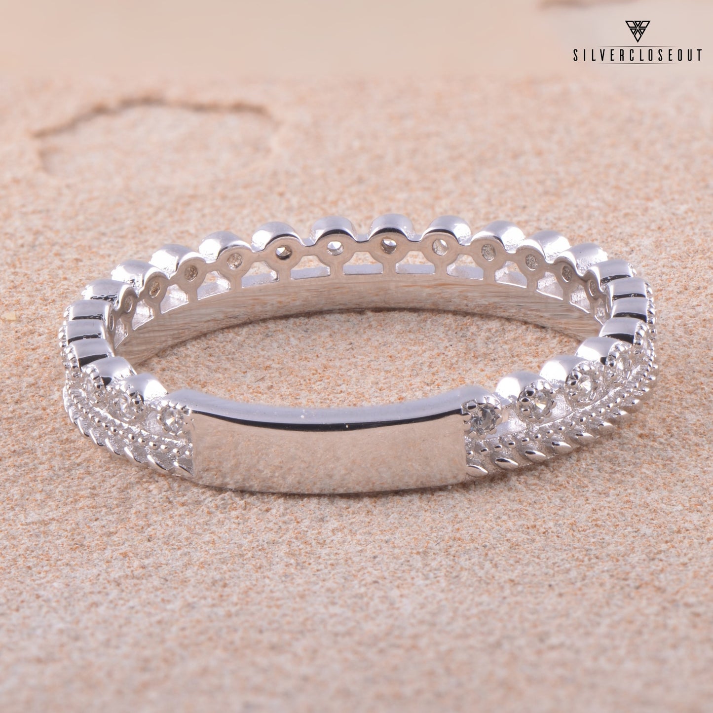 White Gold Over Sterling Silver Women's Thin Double Row Cz Eternity Band