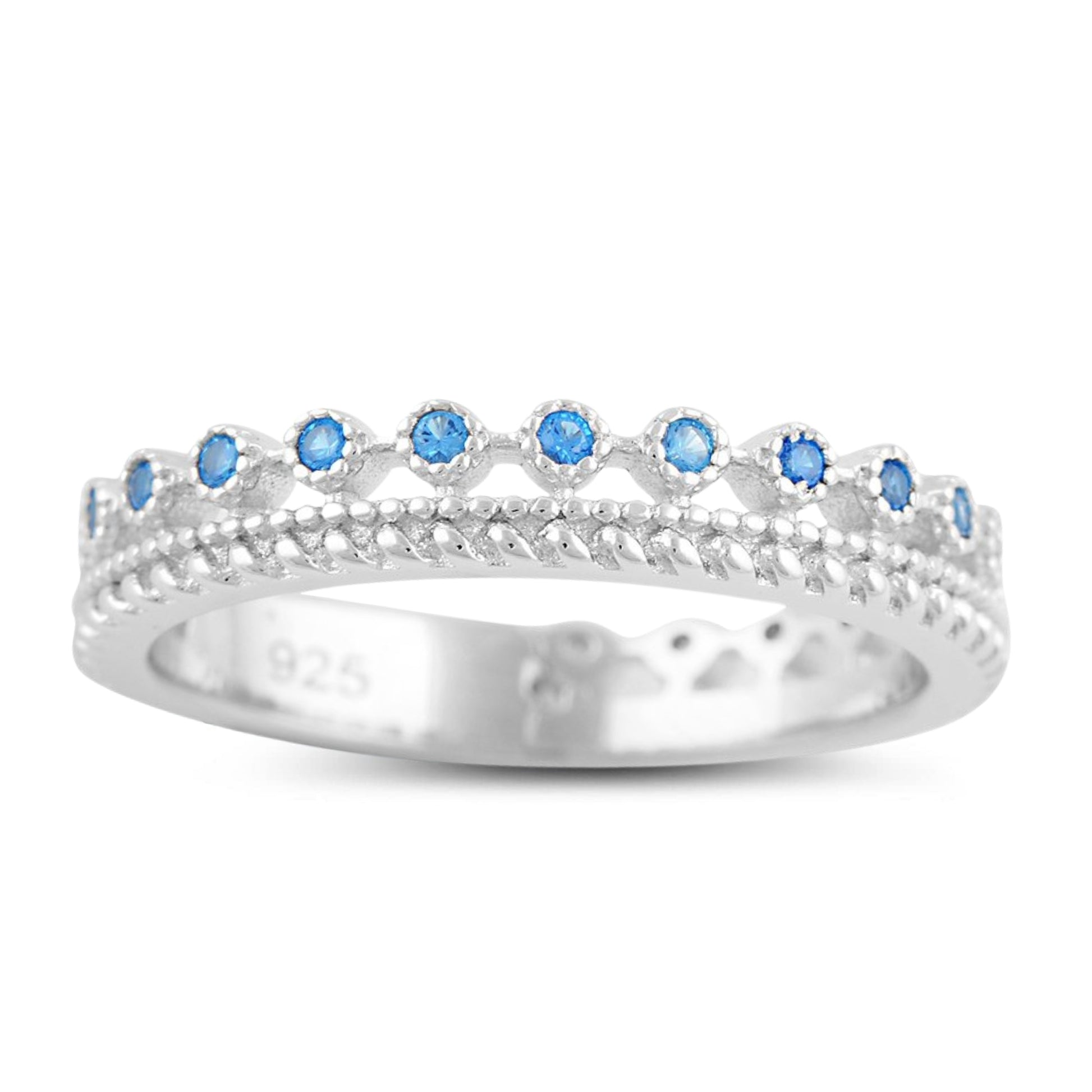 White Gold over Sterling Silver Women's Thin Double Row CZ Eternity Band