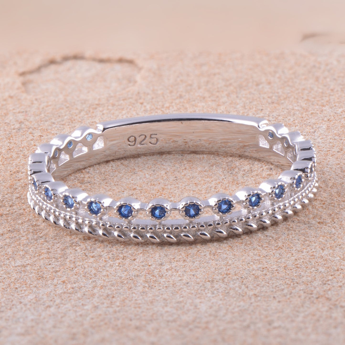 White Gold over Sterling Silver Women's Thin Double Row CZ Eternity Band