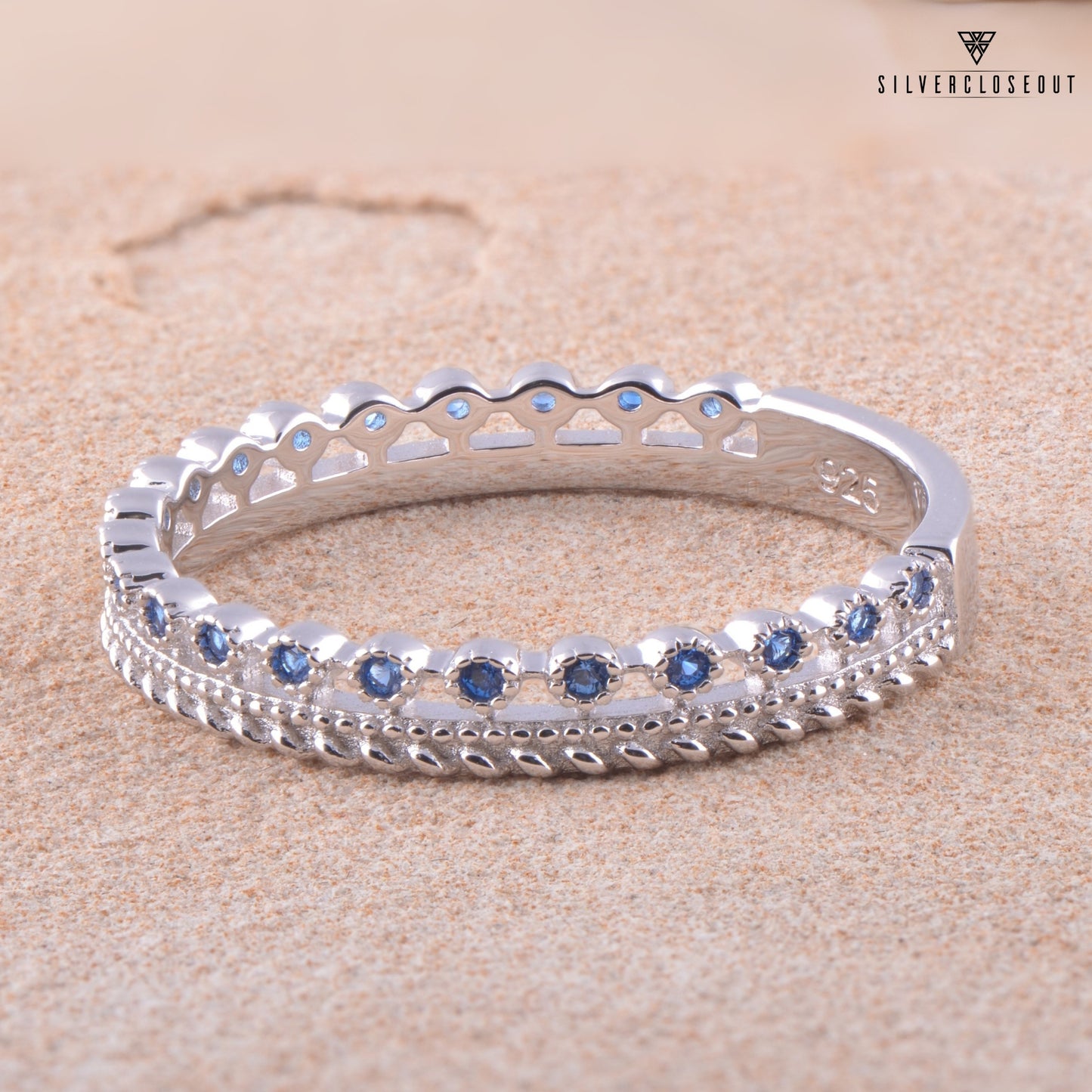 White Gold over Sterling Silver Women's Thin Double Row CZ Eternity Band