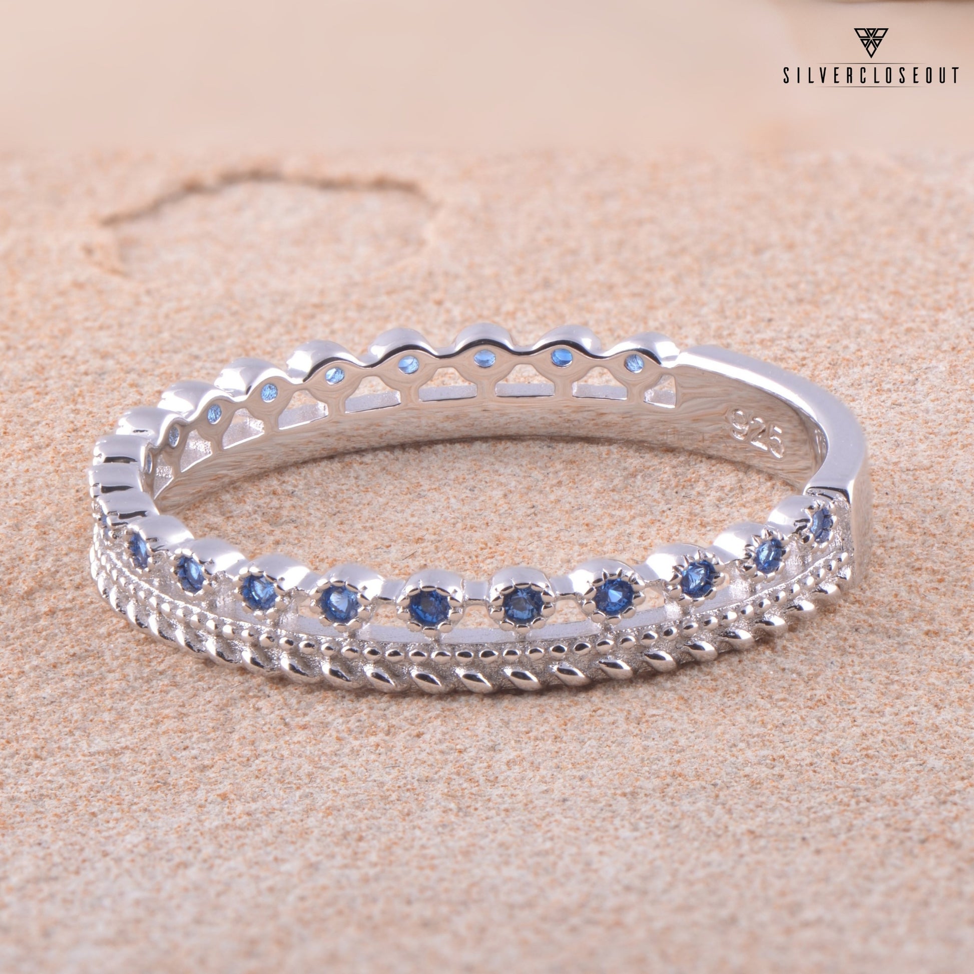 White Gold over Sterling Silver Women's Thin Double Row CZ Eternity Band