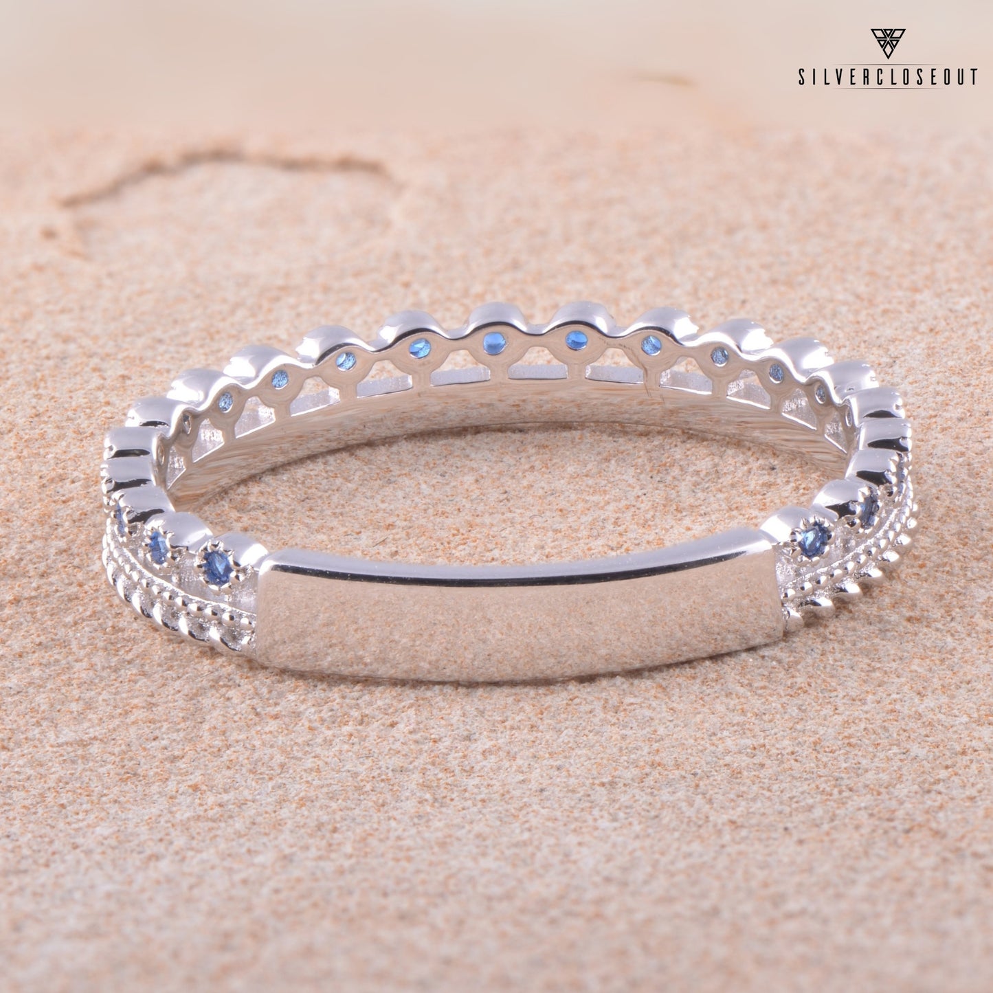 White Gold over Sterling Silver Women's Thin Double Row CZ Eternity Band