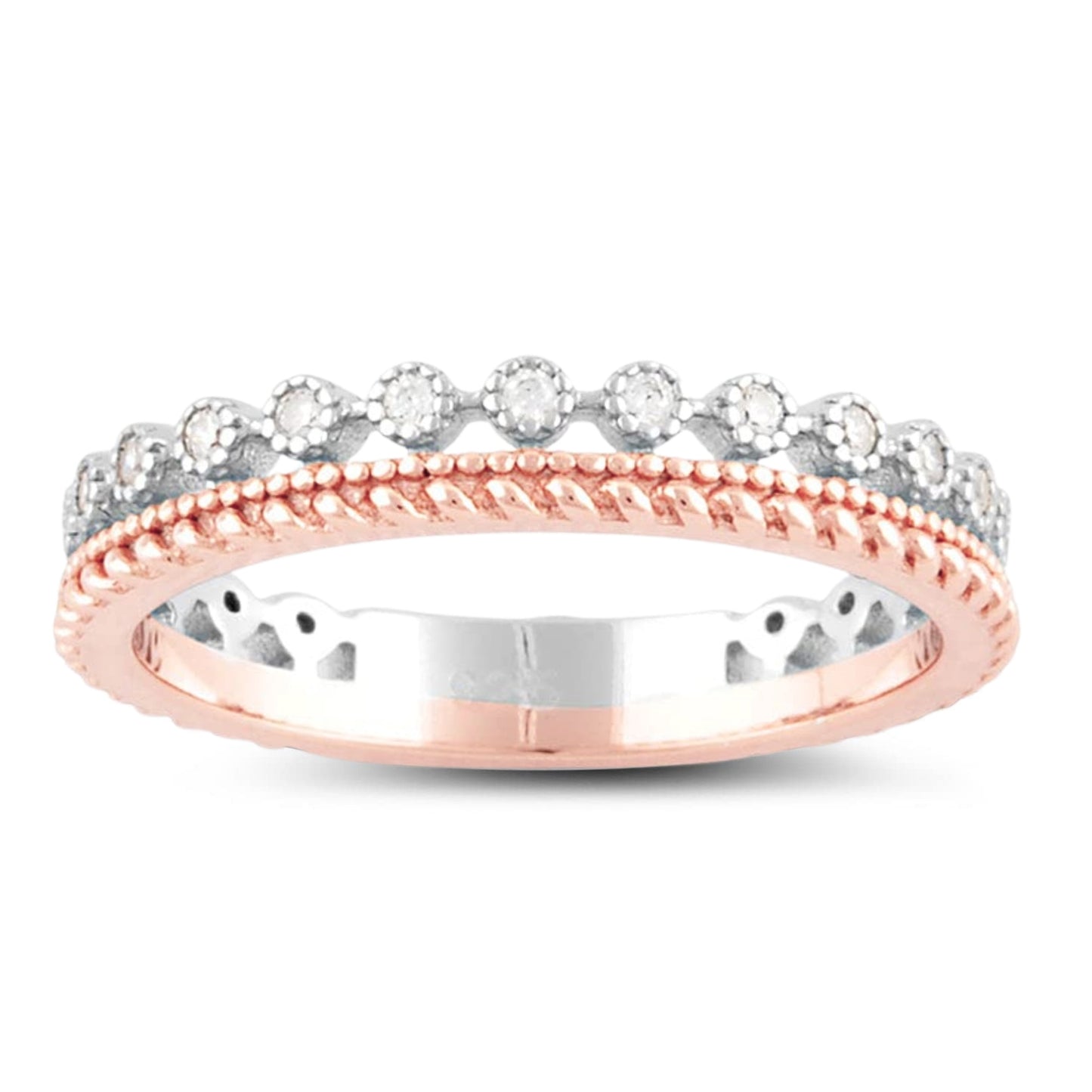 White Gold over Sterling Silver Women's Thin Double Row CZ Eternity Band