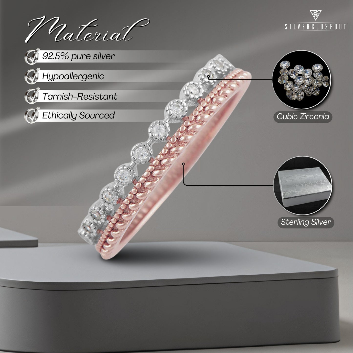 White Gold over Sterling Silver Women's Thin Double Row CZ Eternity Band