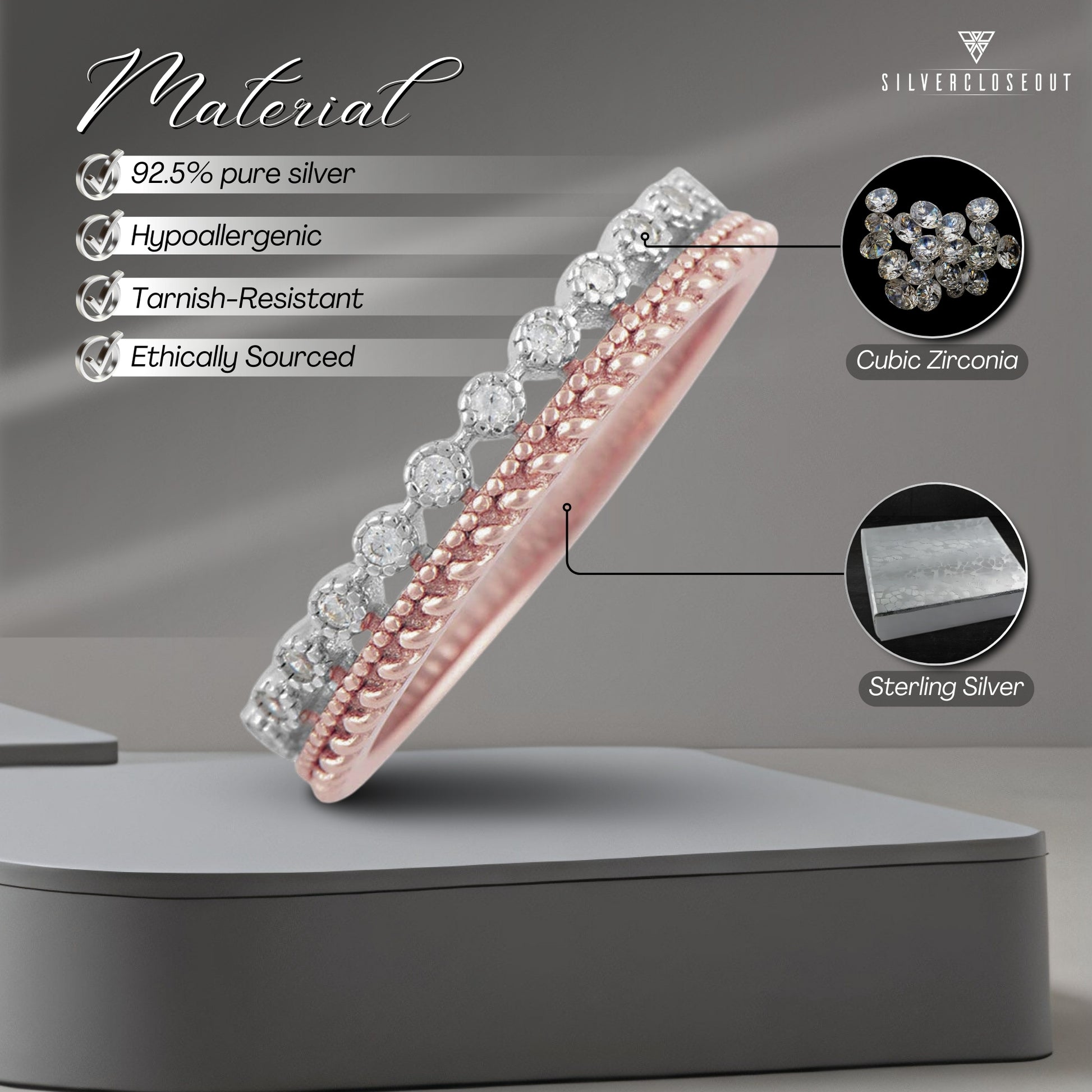 White Gold over Sterling Silver Women's Thin Double Row CZ Eternity Band