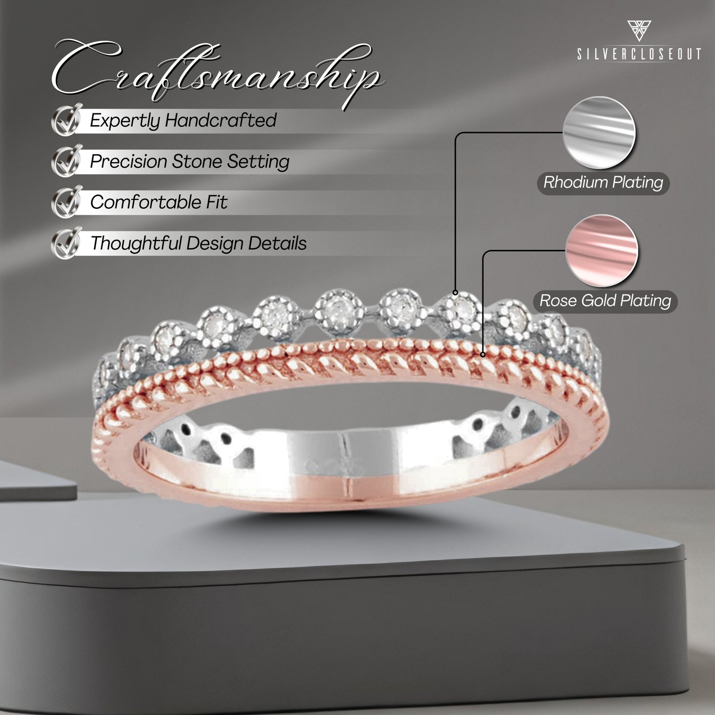 White Gold Over Sterling Silver Women's Thin Double Row Cz Eternity Band