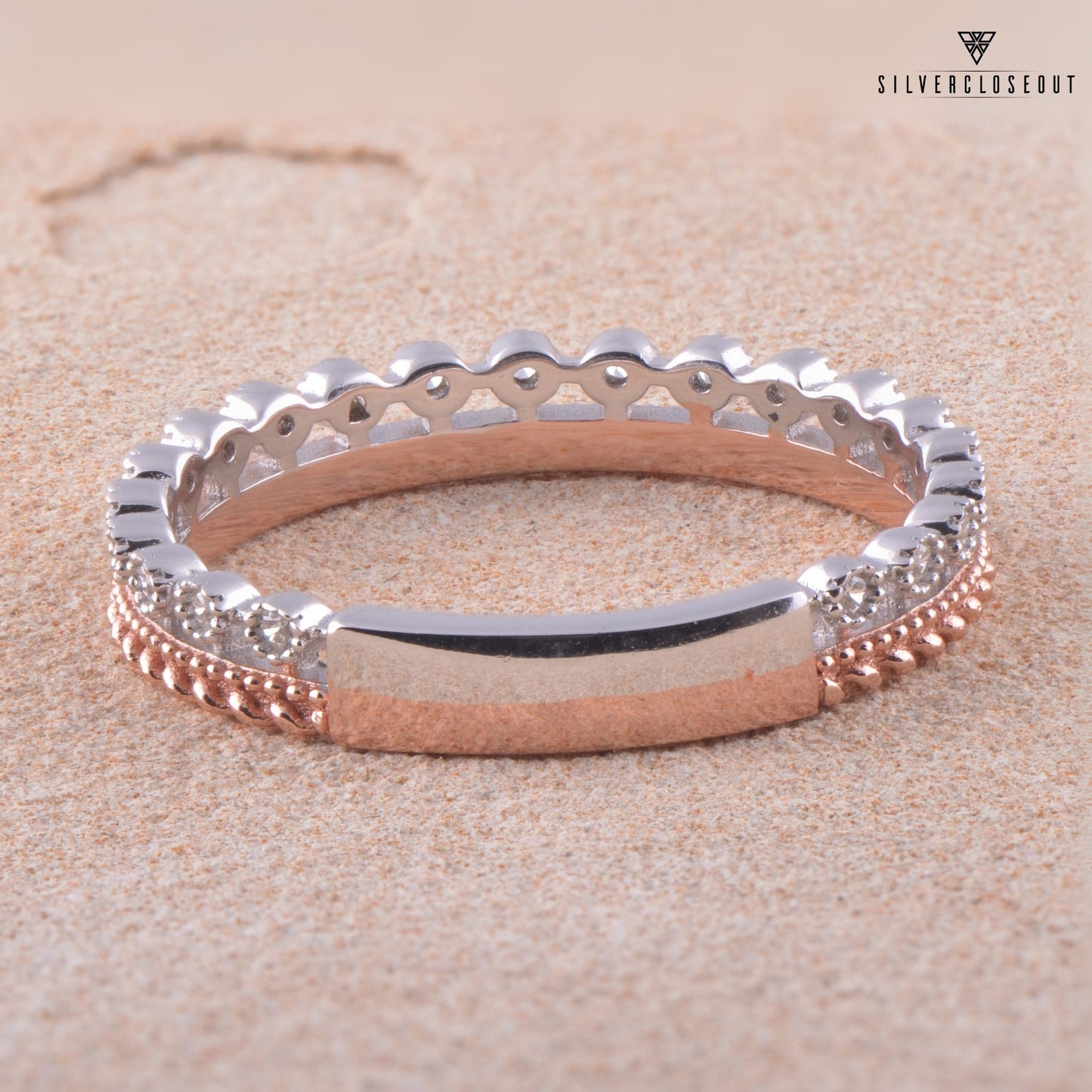 White Gold over Sterling Silver Women's Thin Double Row CZ Eternity Band