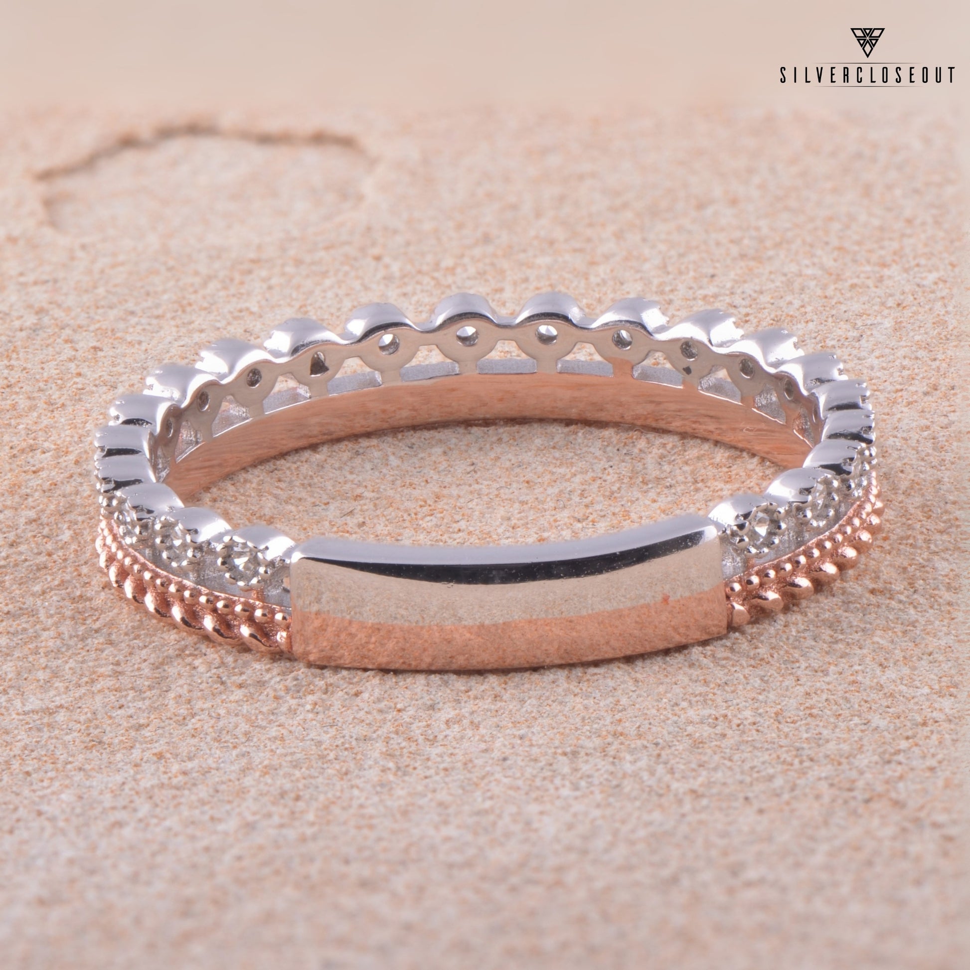 White Gold over Sterling Silver Women's Thin Double Row CZ Eternity Band