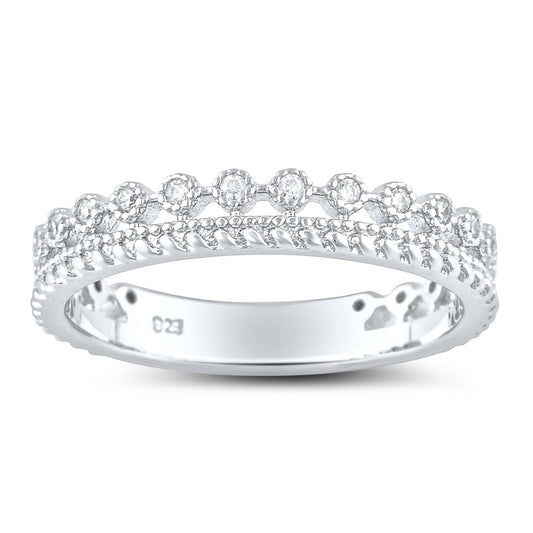 White Gold Over Sterling Silver Women's Thin Double Row Cz Eternity Band