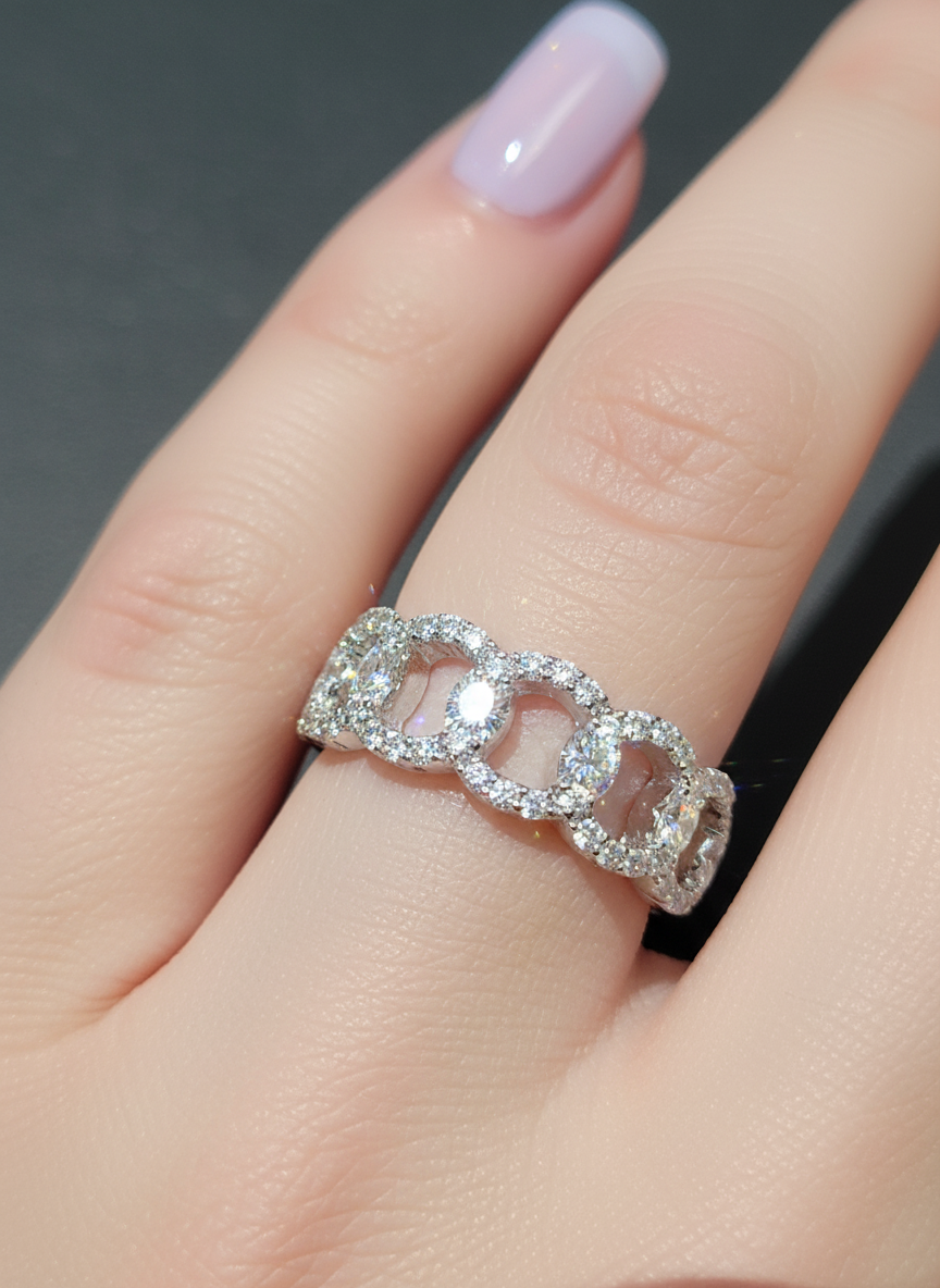 White Gold Over Sterling Silver Simulated Diamond Chain Link Statement Ring