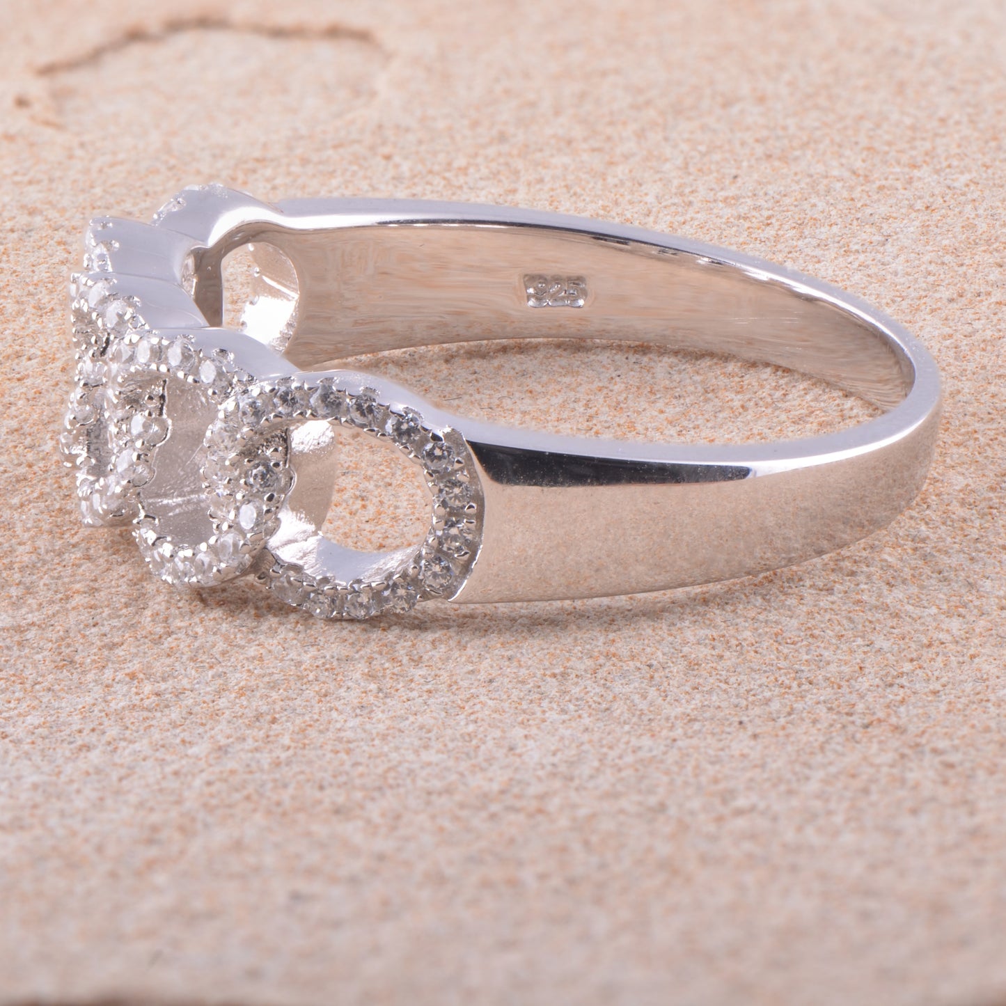 White Gold Over Sterling Silver Simulated Diamond Chain Link Statement Ring