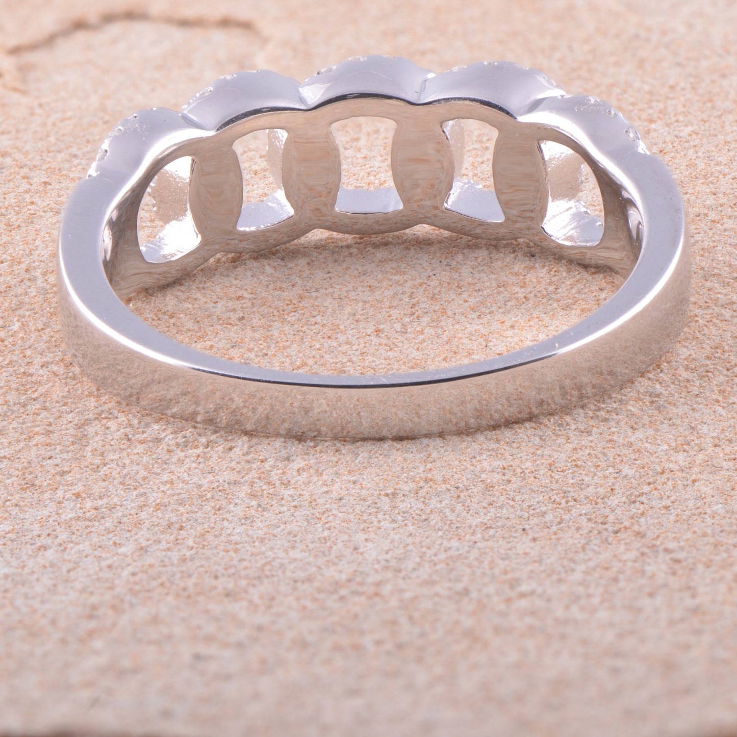 White Gold Over Sterling Silver Simulated Diamond Chain Link Statement Ring