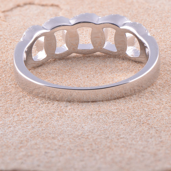 White Gold Over Sterling Silver Simulated Diamond Chain Link Statement Ring