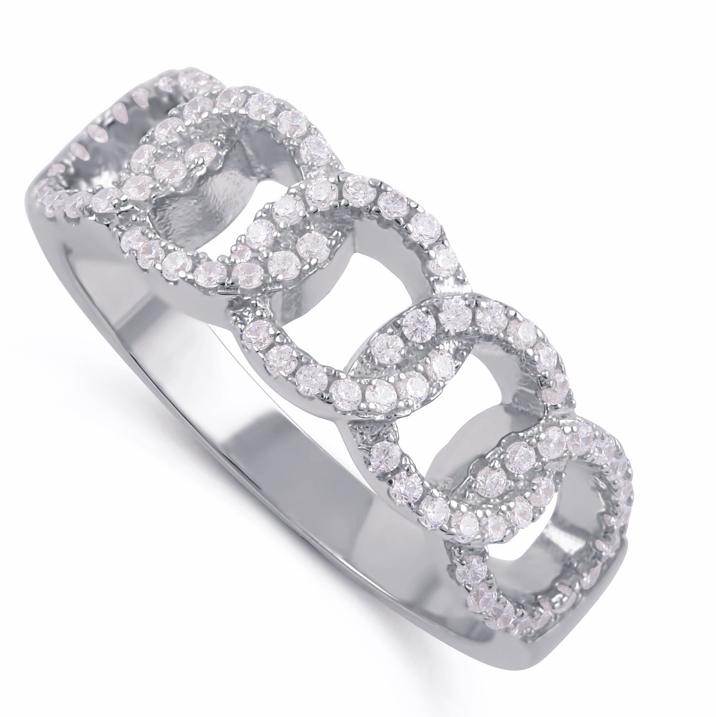 White Gold Over Sterling Silver Simulated Diamond Chain Link Statement Ring