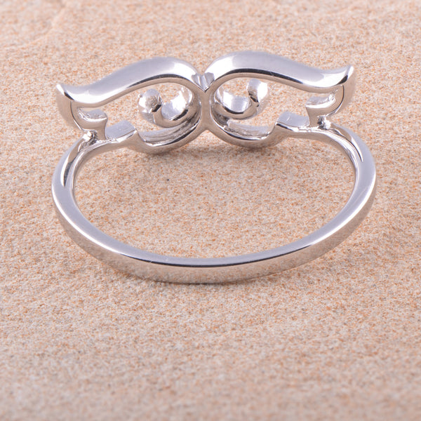White Gold Over Sterling Silver Ladies Retro Cz Moustache Ring