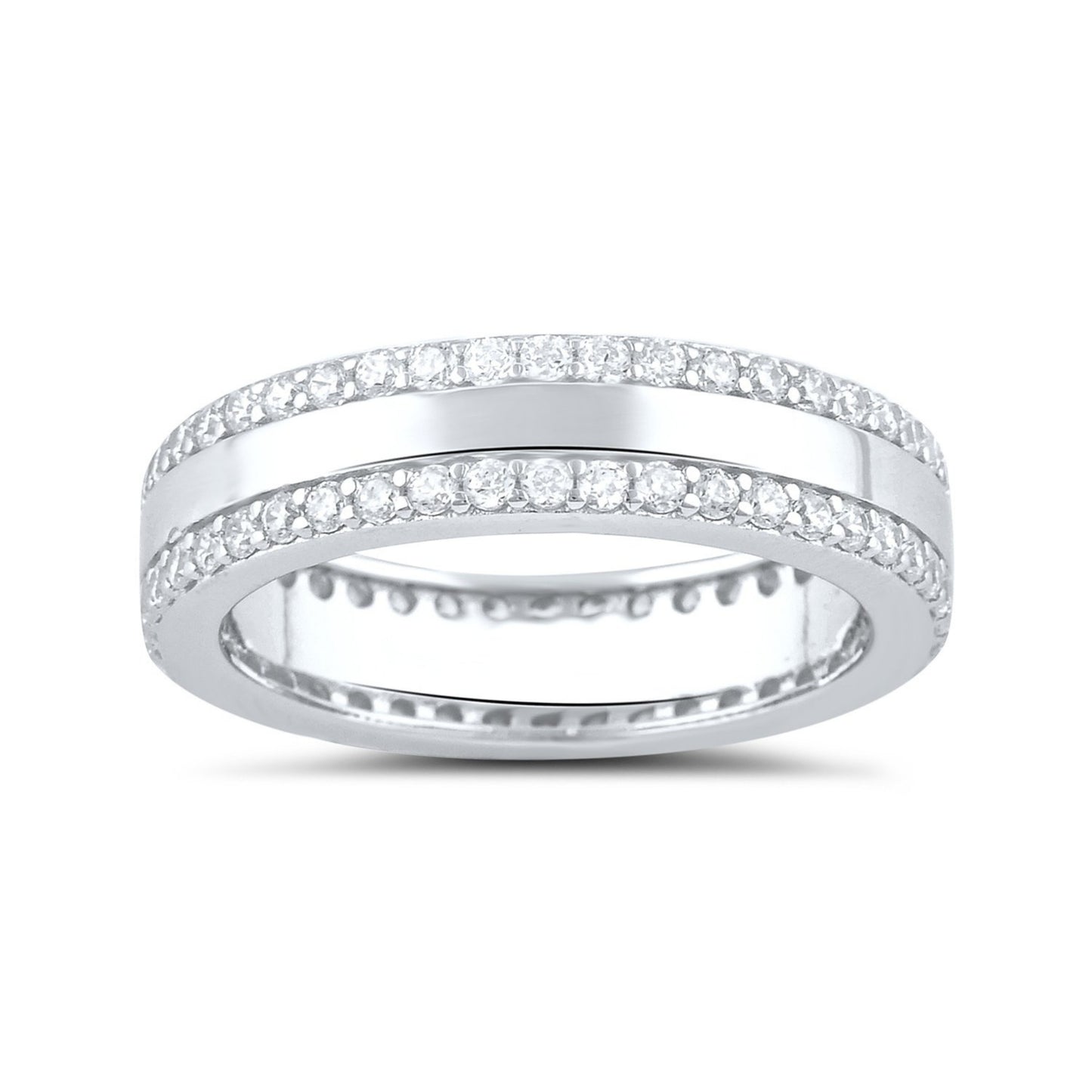 White Gold Over Sterling Silver Unisex Simulated Diamond Striped Eternity Ring