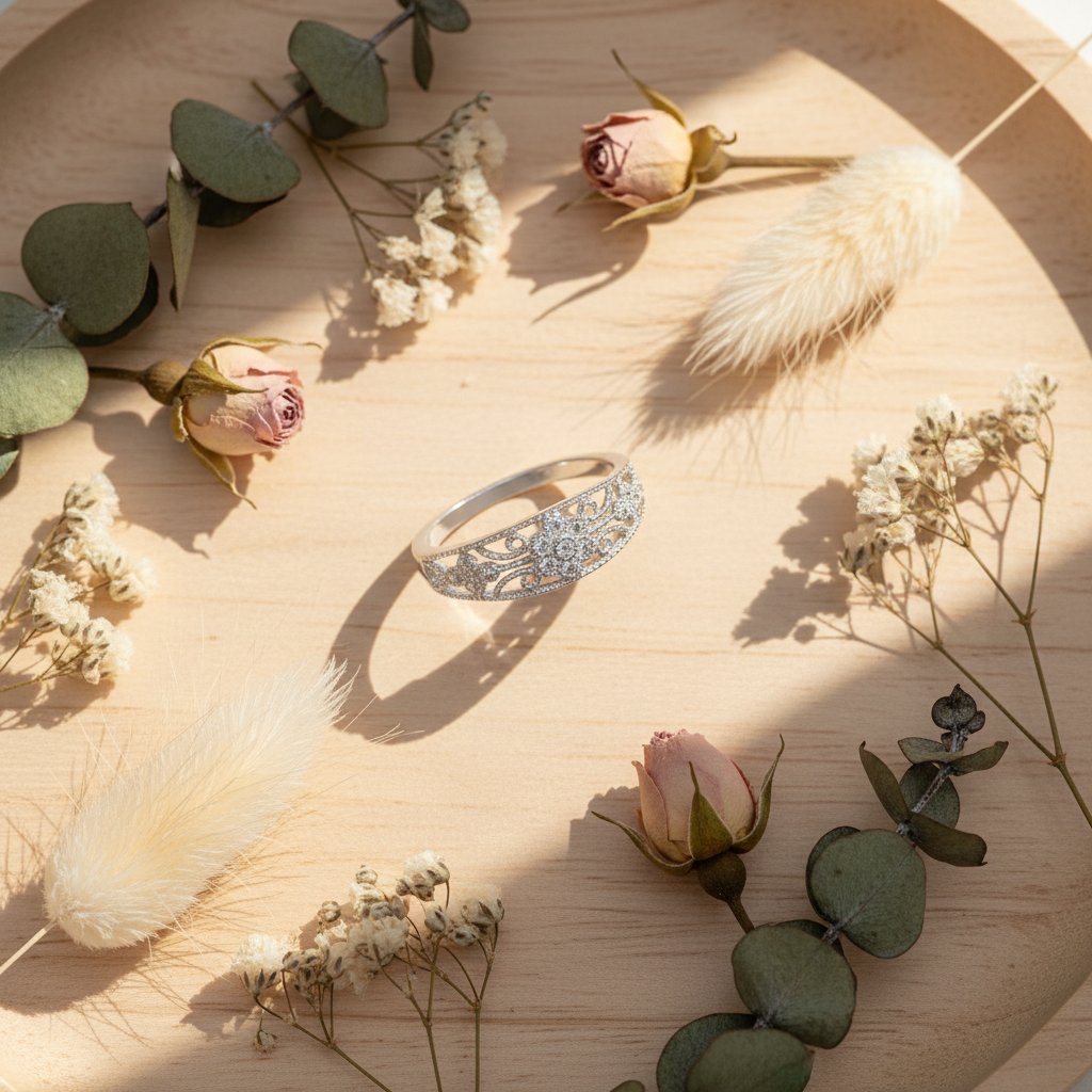 White Gold Over Sterling Silver Womens Dainty Filigree Cz Victorian Flower Ring