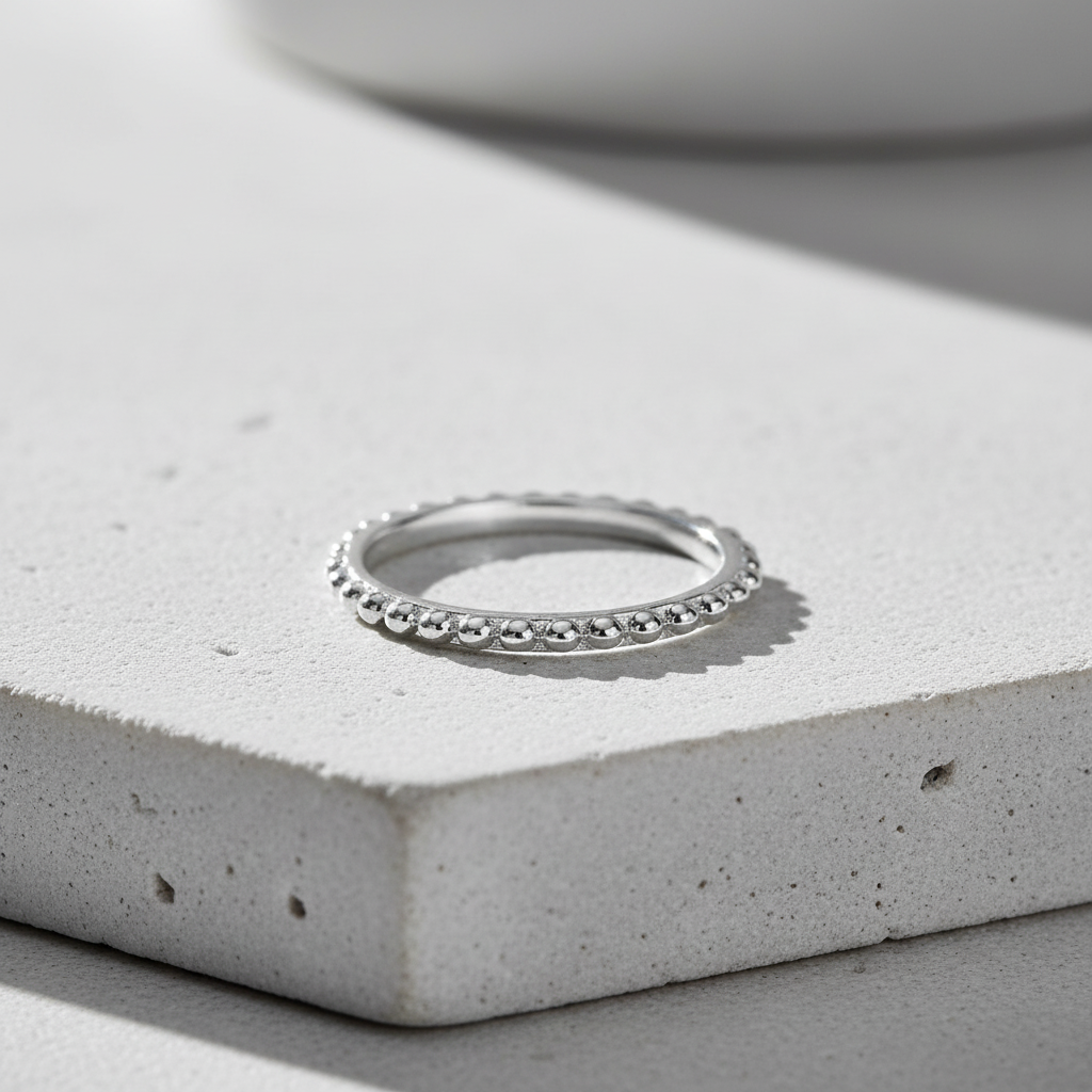 Sterling Silver Women's Thin Stackable Bead Ring