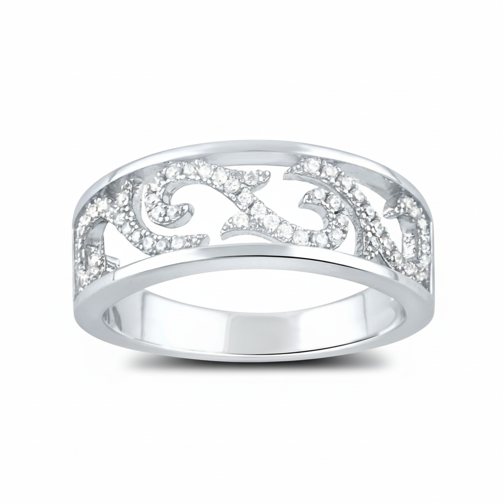 White Gold over Sterling Silver Women's Dainty Simulated Diamond Filigree Vine Ring
