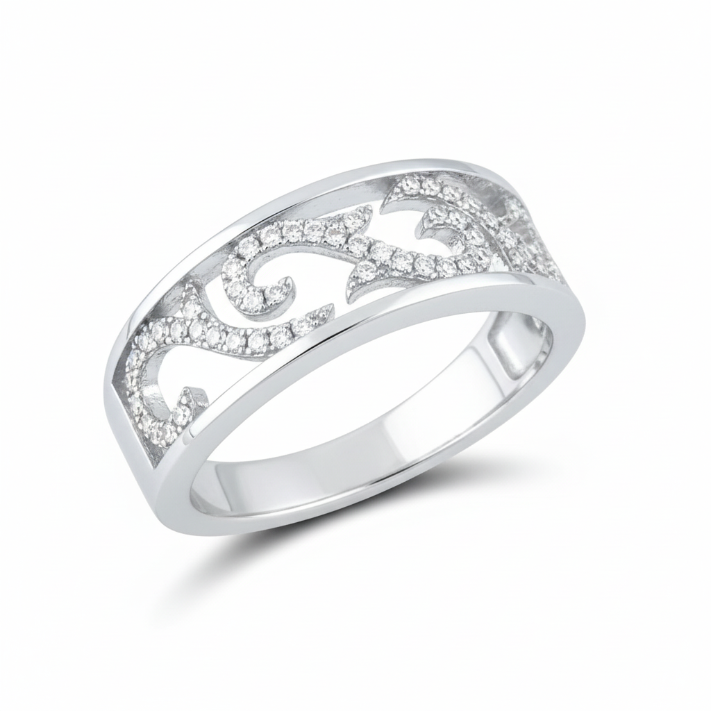 White Gold over Sterling Silver Women's Dainty Simulated Diamond Filigree Vine Ring