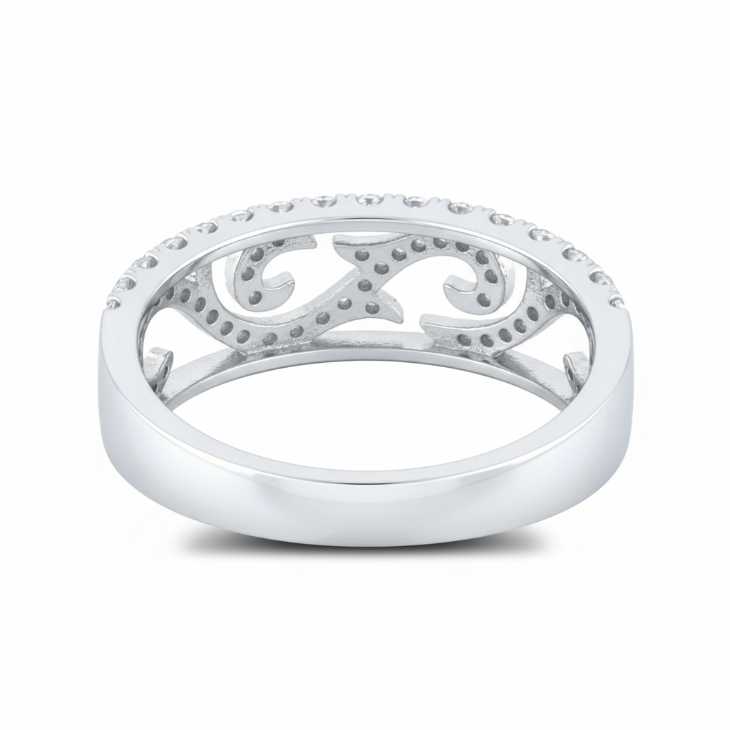 White Gold over Sterling Silver Women's Dainty Simulated Diamond Filigree Vine Ring
