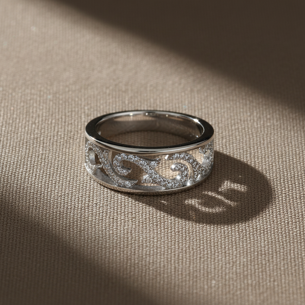 White Gold over Sterling Silver Women's Dainty Simulated Diamond Filigree Vine Ring