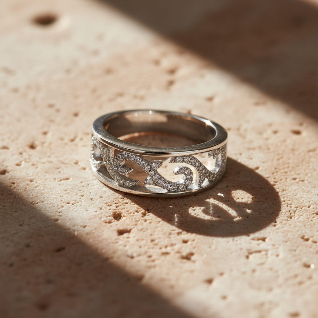 White Gold over Sterling Silver Women's Dainty Simulated Diamond Filigree Vine Ring