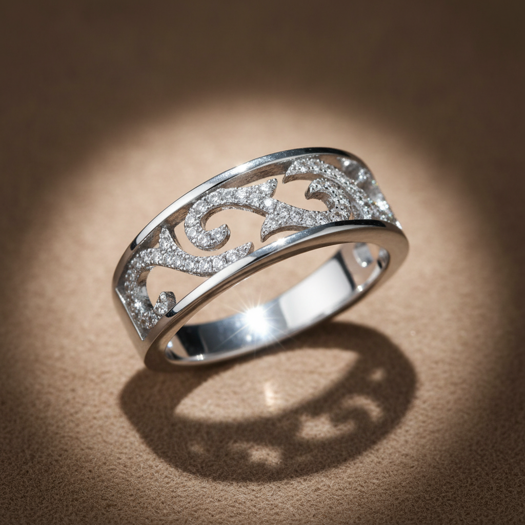 White Gold over Sterling Silver Women's Dainty Simulated Diamond Filigree Vine Ring