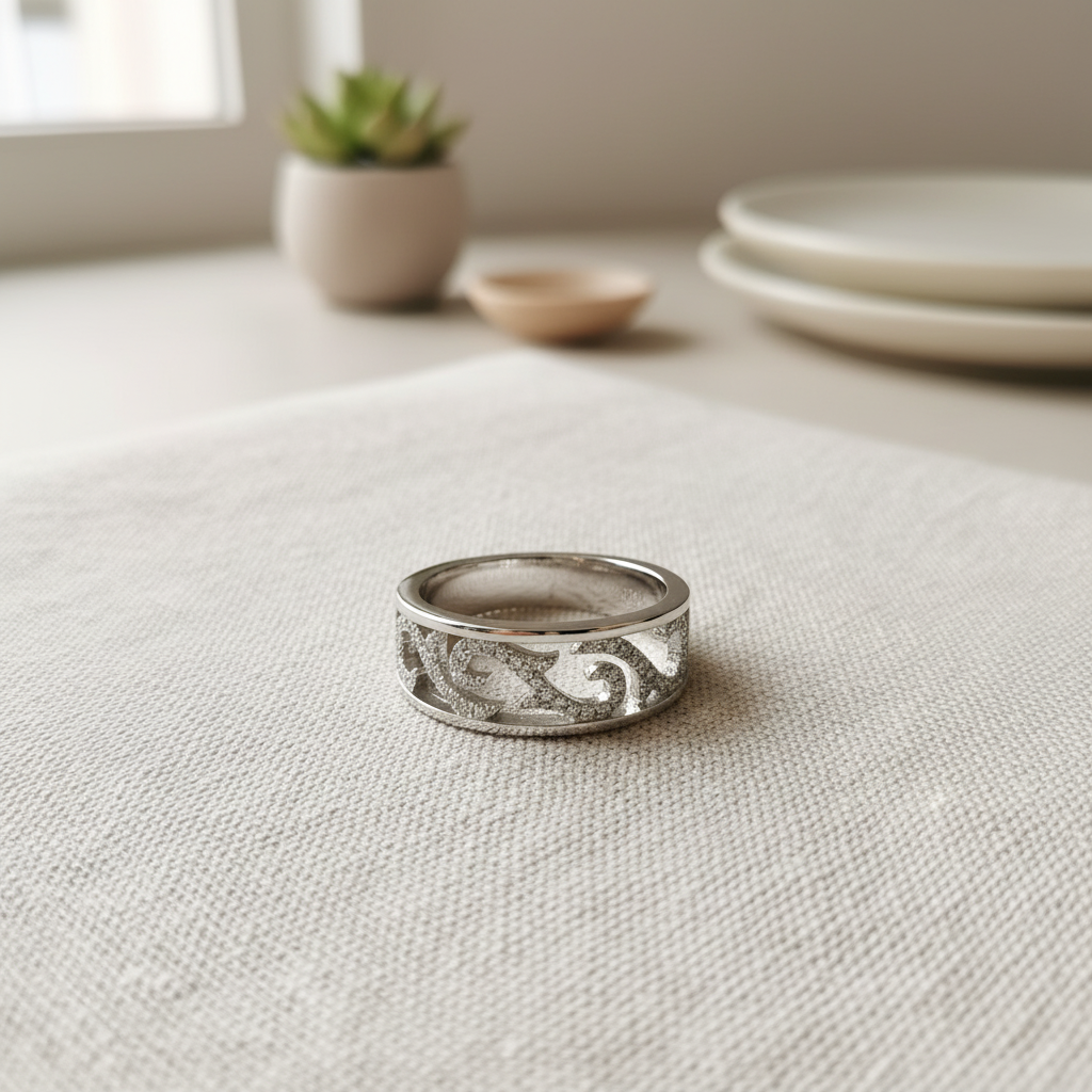 White Gold over Sterling Silver Women's Dainty Simulated Diamond Filigree Vine Ring