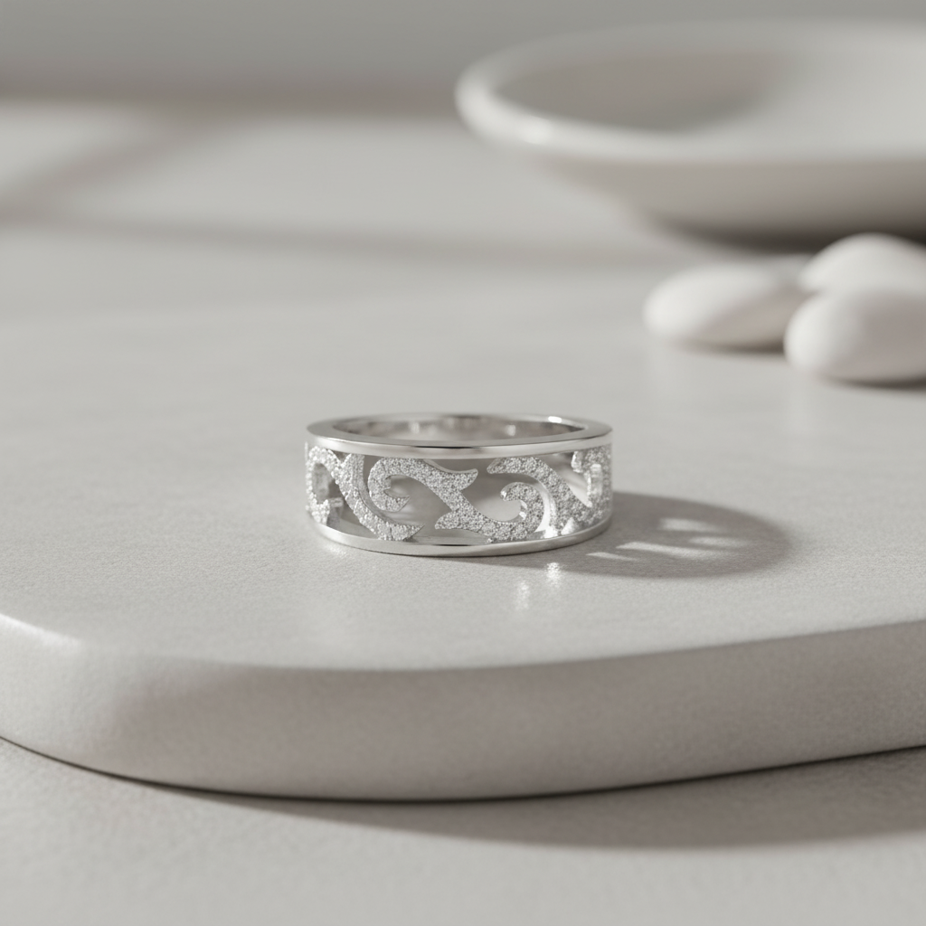 White Gold over Sterling Silver Women's Dainty Simulated Diamond Filigree Vine Ring