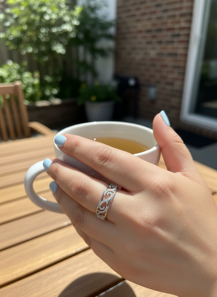 White Gold over Sterling Silver Women's Dainty Simulated Diamond Filigree Vine Ring