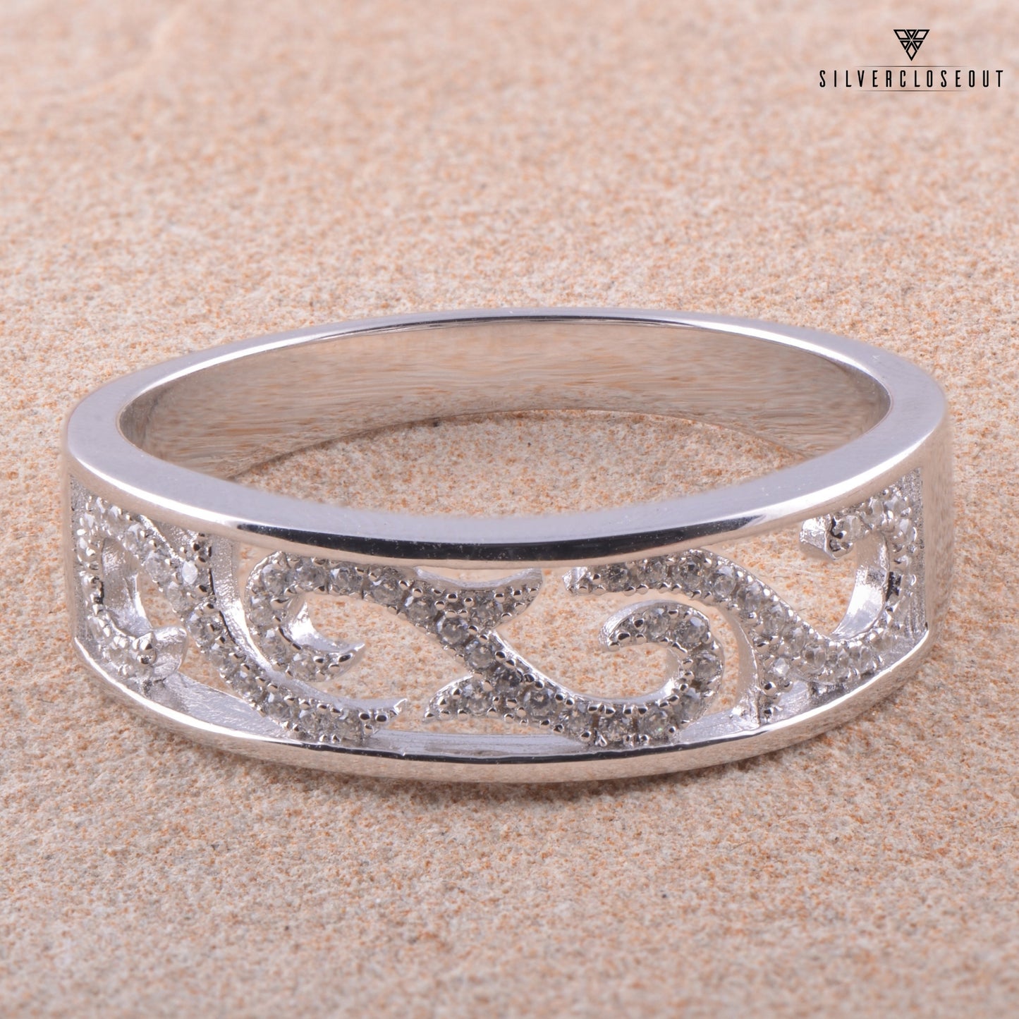 White Gold Over Sterling Silver Womens Dainty Simulated Diamond Filigree Vine Ring