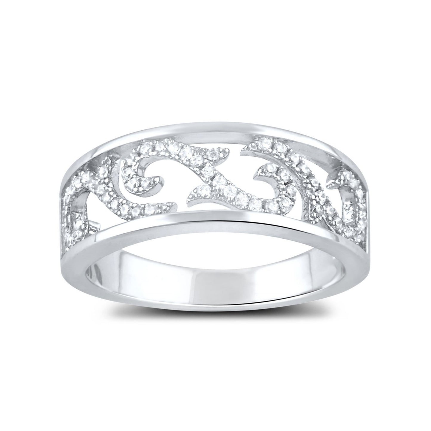 White Gold Over Sterling Silver Womens Dainty Simulated Diamond Filigree Vine Ring