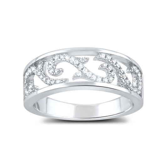 White Gold Over Sterling Silver Womens Dainty Simulated Diamond Filigree Vine Ring