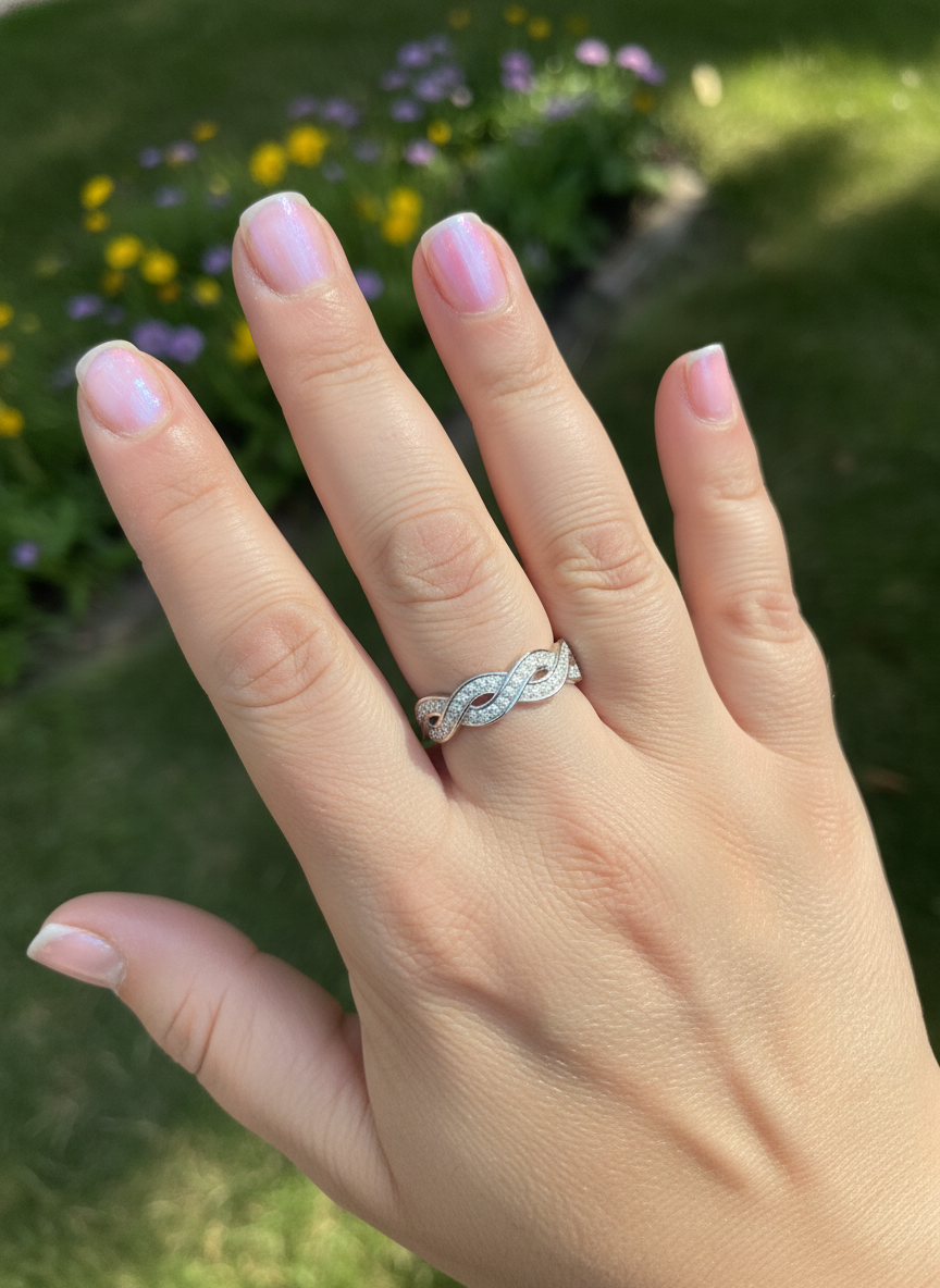 White Gold over Sterling Silver Women's Wide Simulated Diamond Twisted Eternity Band Ring