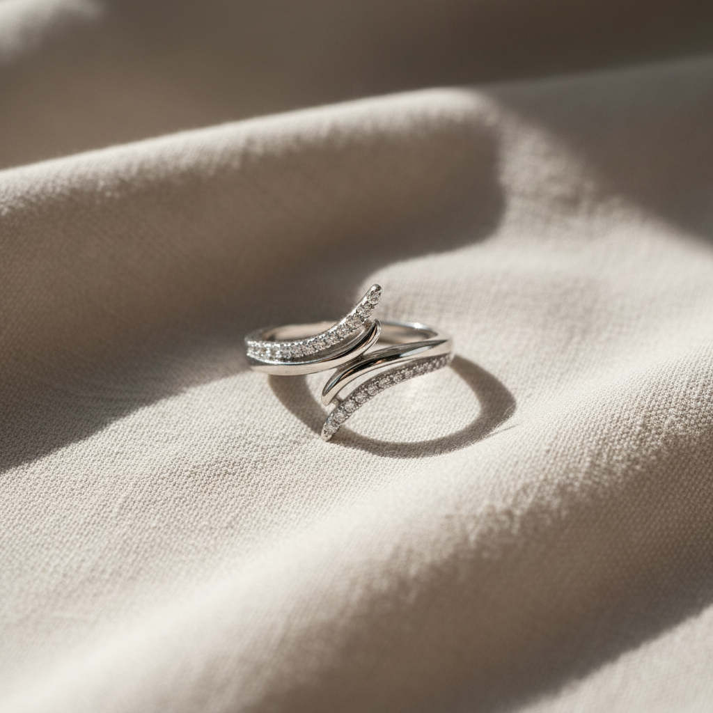 White Gold Dipped Sterling Silver Cz Wrap Around Bypass Ring for Women