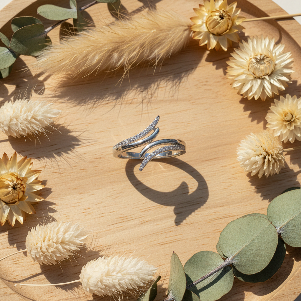 White Gold Dipped Sterling Silver Cz Wrap Around Bypass Ring for Women