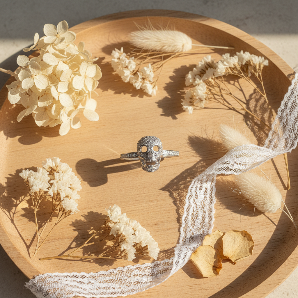 White Gold Dipped Sterling Silver Womens Micro Pave Cz Skull Ring