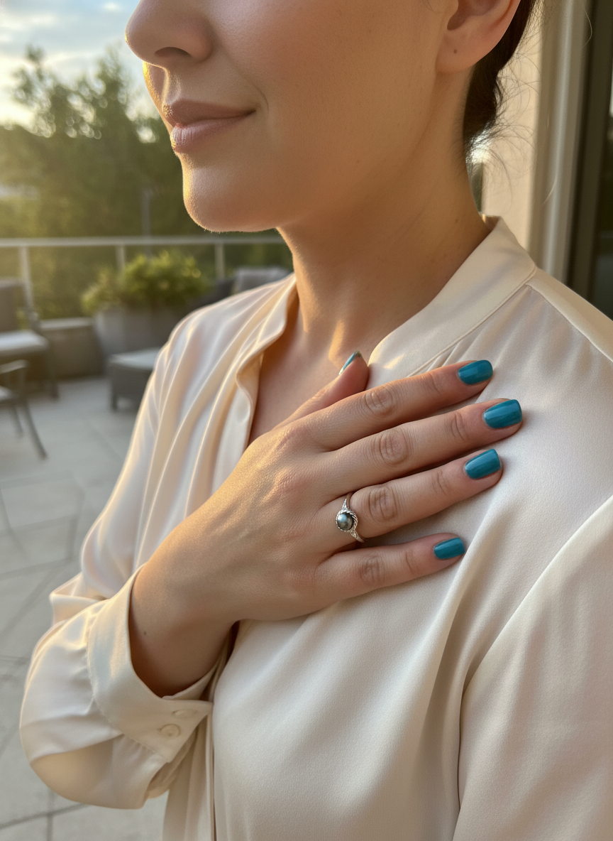White Gold White Gold over Sterling Silver Women's Tahitian Pearl Solitaire Ring — view 5