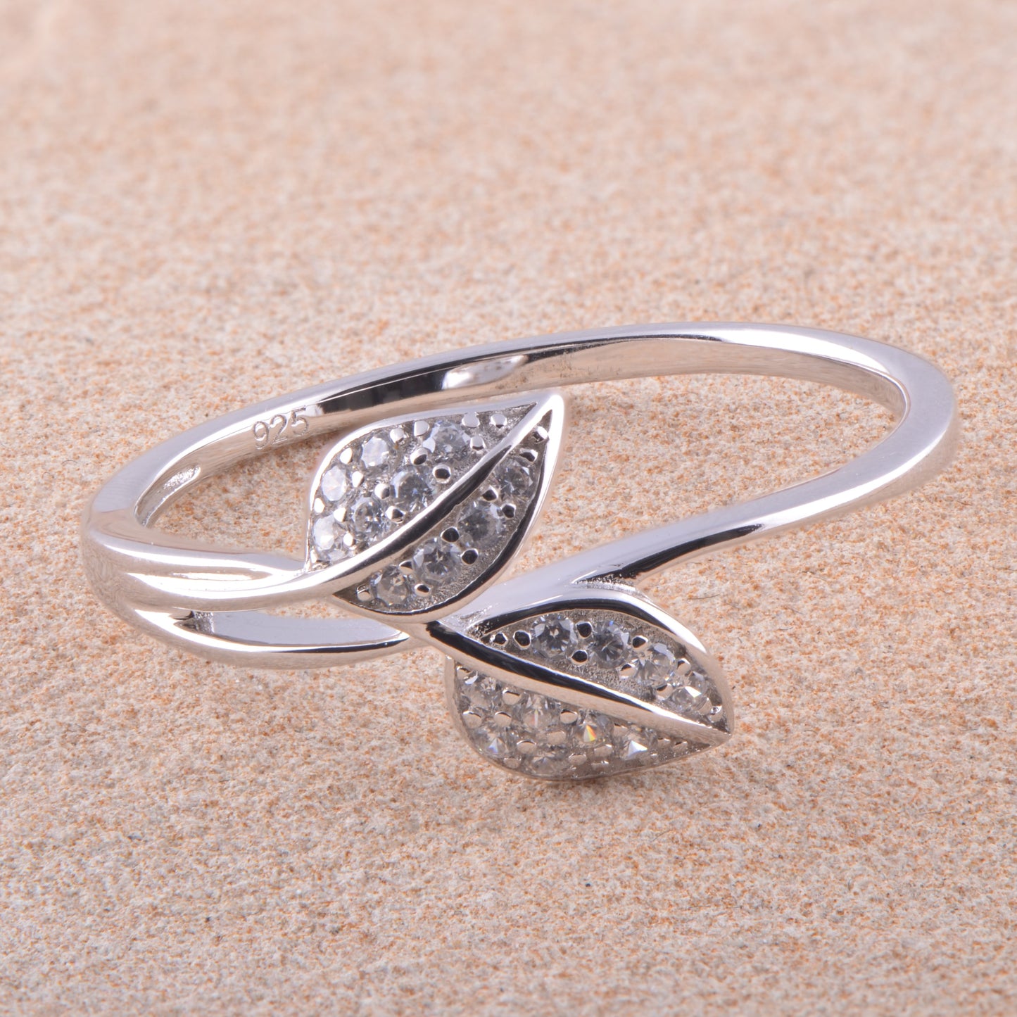 White Gold Over Sterling Silver Womens Dainty Simulated Diamond Stackable Leaf Ring