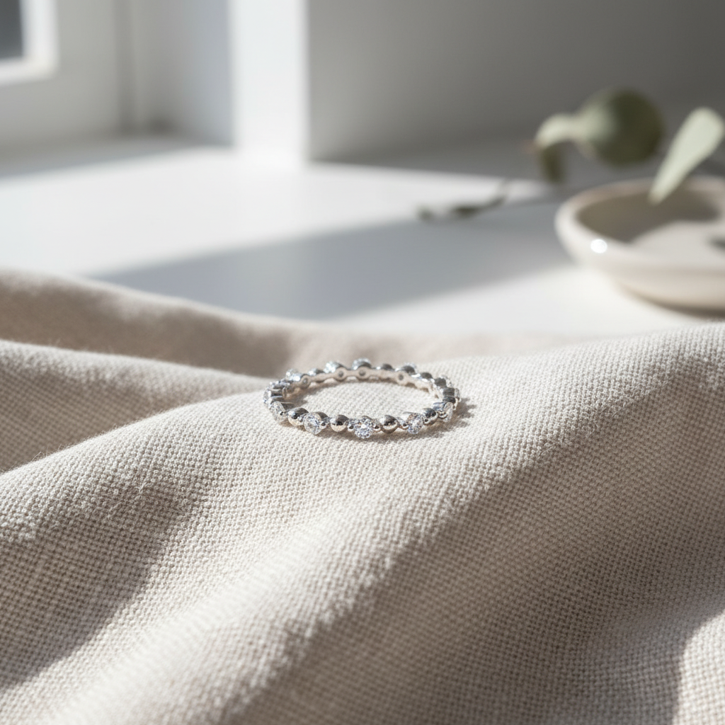 White Gold Over Sterling Silver Women's Dainty Cz Eternity Band Ring