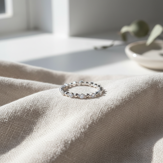 White Gold Over Sterling Silver Women's Dainty Cz Eternity Band Ring