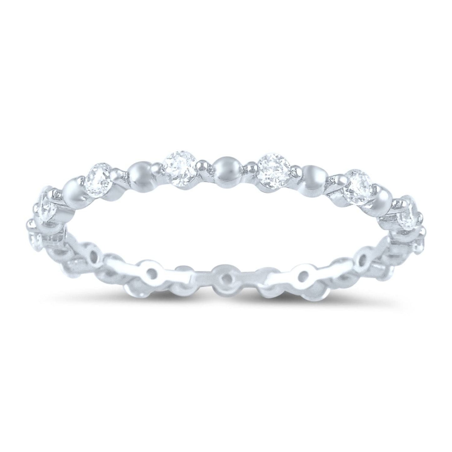 White Gold Over Sterling Silver Women's Dainty Cz Eternity Band Ring