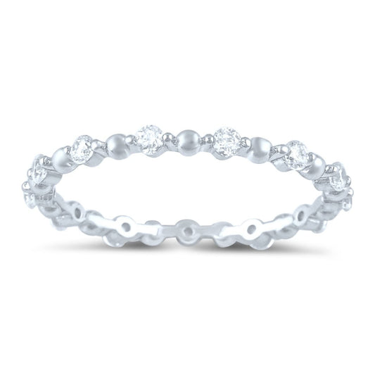White Gold Over Sterling Silver Women's Dainty Cz Eternity Band Ring