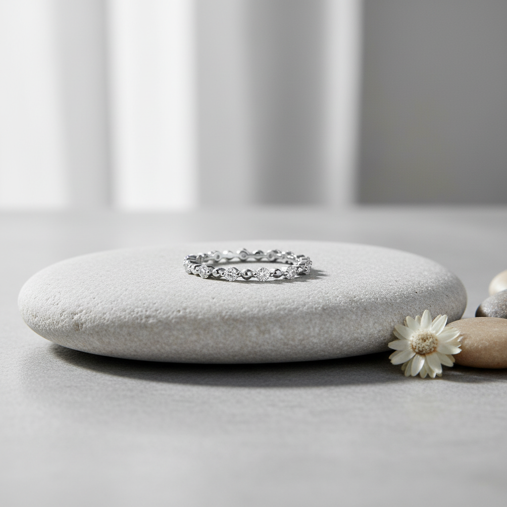 White Gold Over Sterling Silver Women's Dainty Cz Eternity Band Ring