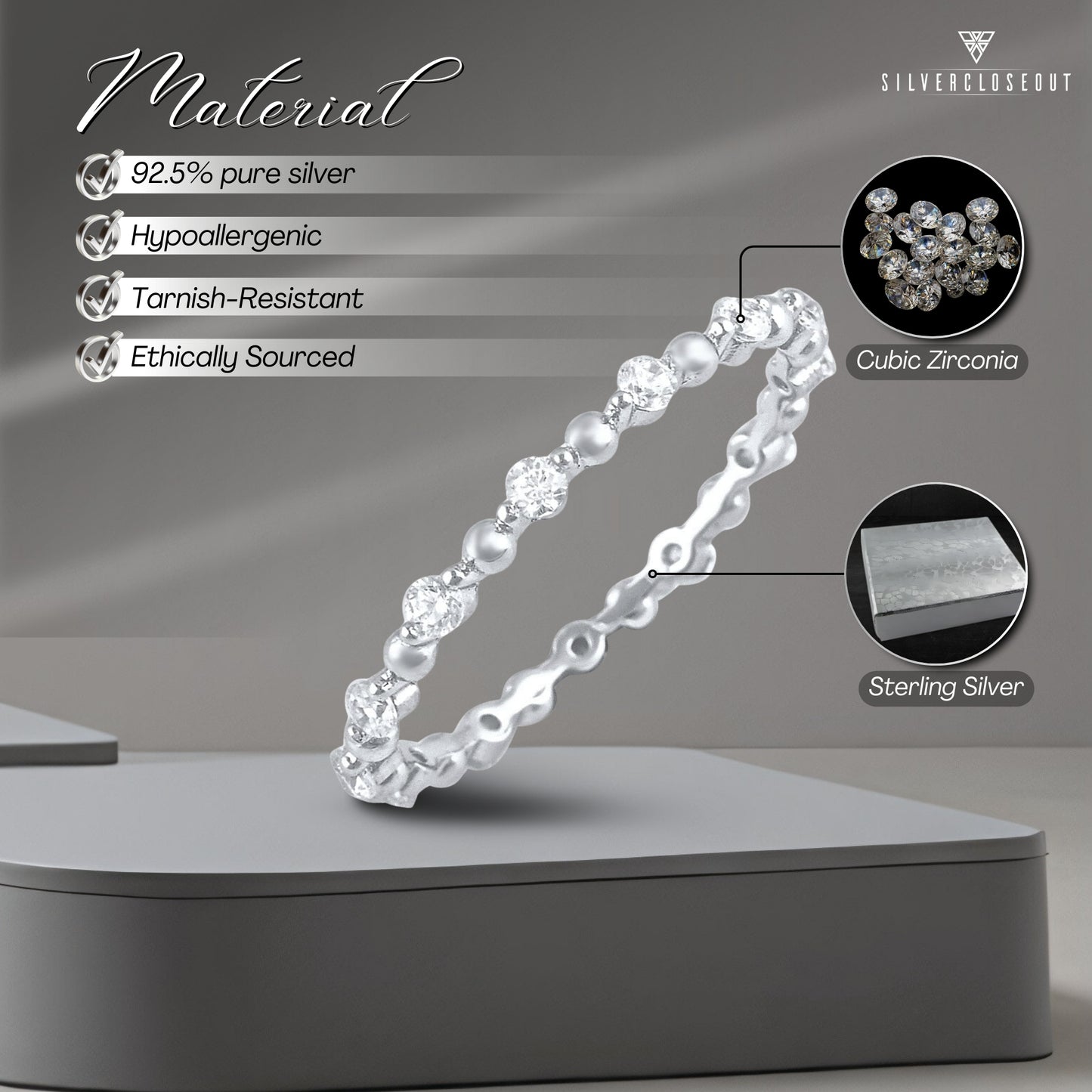 White Gold Over Sterling Silver Women's Dainty Cz Eternity Band Ring