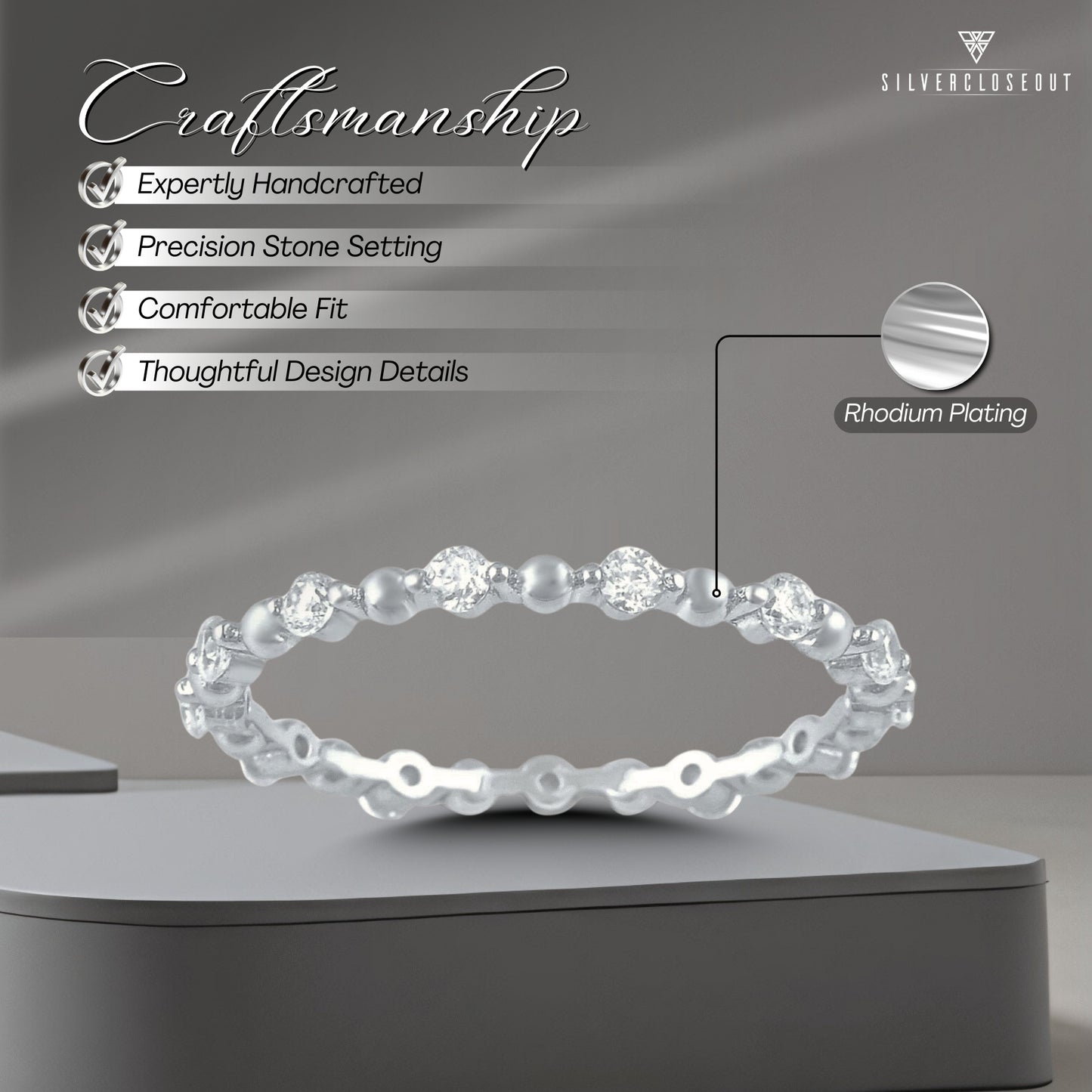 White Gold Over Sterling Silver Women's Dainty Cz Eternity Band Ring