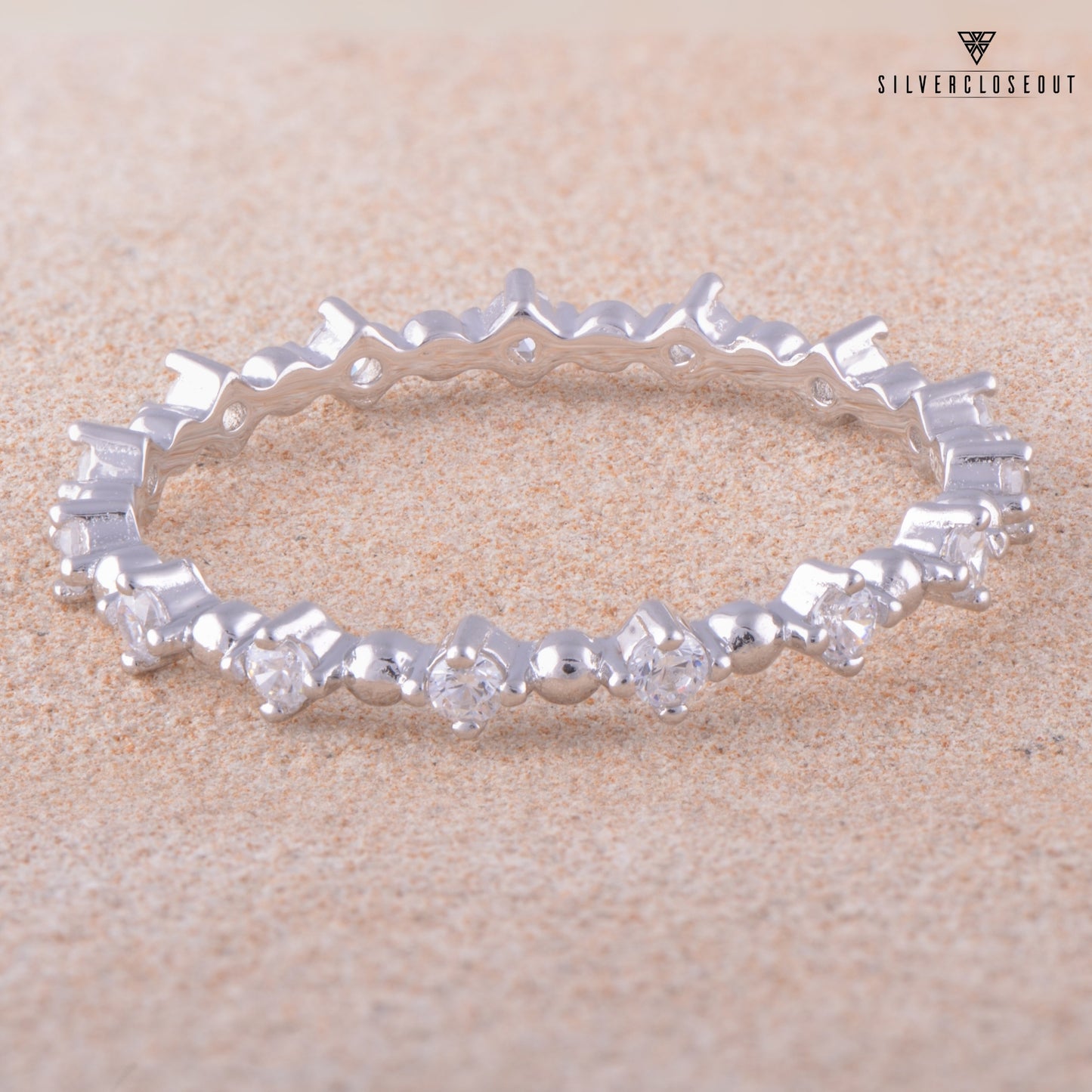 White Gold Over Sterling Silver Women's Dainty Cz Eternity Band Ring