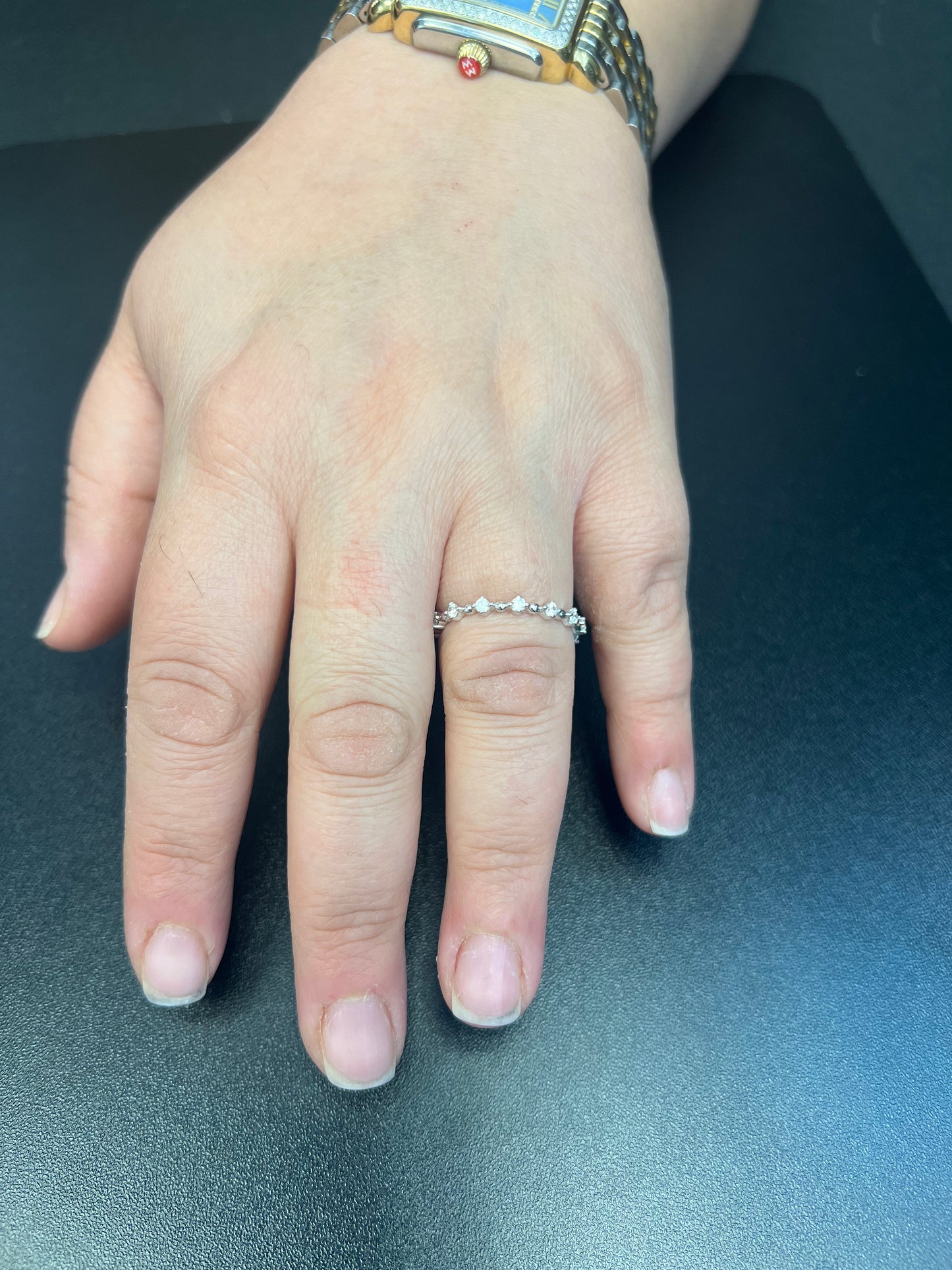 White Gold over Sterling Silver Women's Dainty CZ Eternity Band Ring